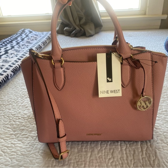 Nine West Pink Satchel with Gold Accents and Structured Design - Picture 2 of 5